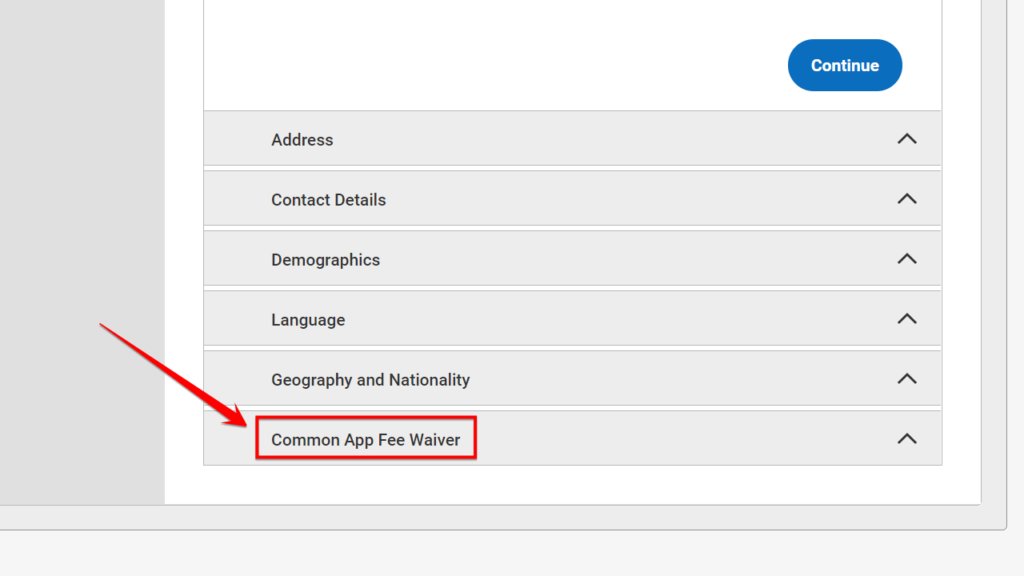  Select the Common App Fee Waiver Sub-Section 