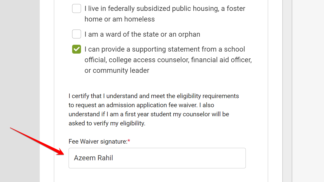 fee waiver signature common app