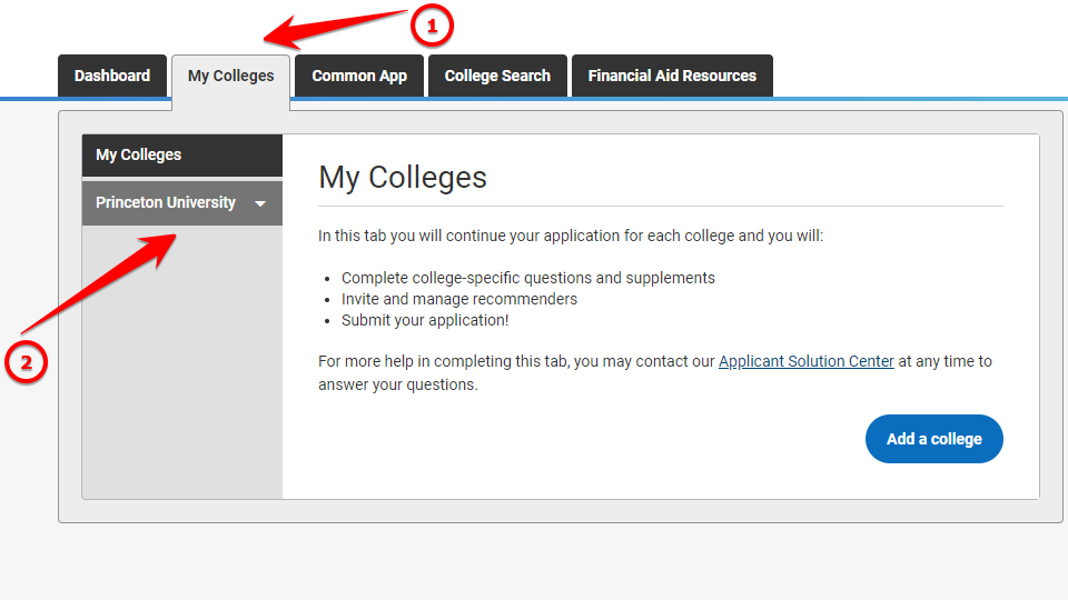 Go to My Colleges and Select the University or College you added.