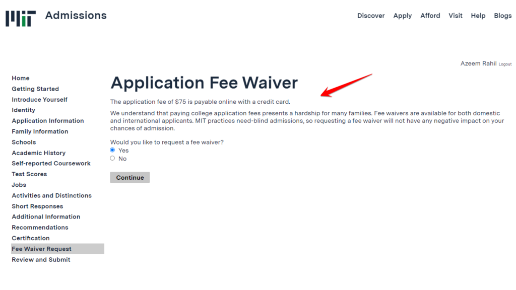 MIT Application Fee Waiver Question