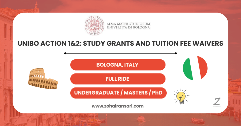 Unibo Action 1&2: Study Grants and Tuition Fee Waivers for International Students by the University of Bologna